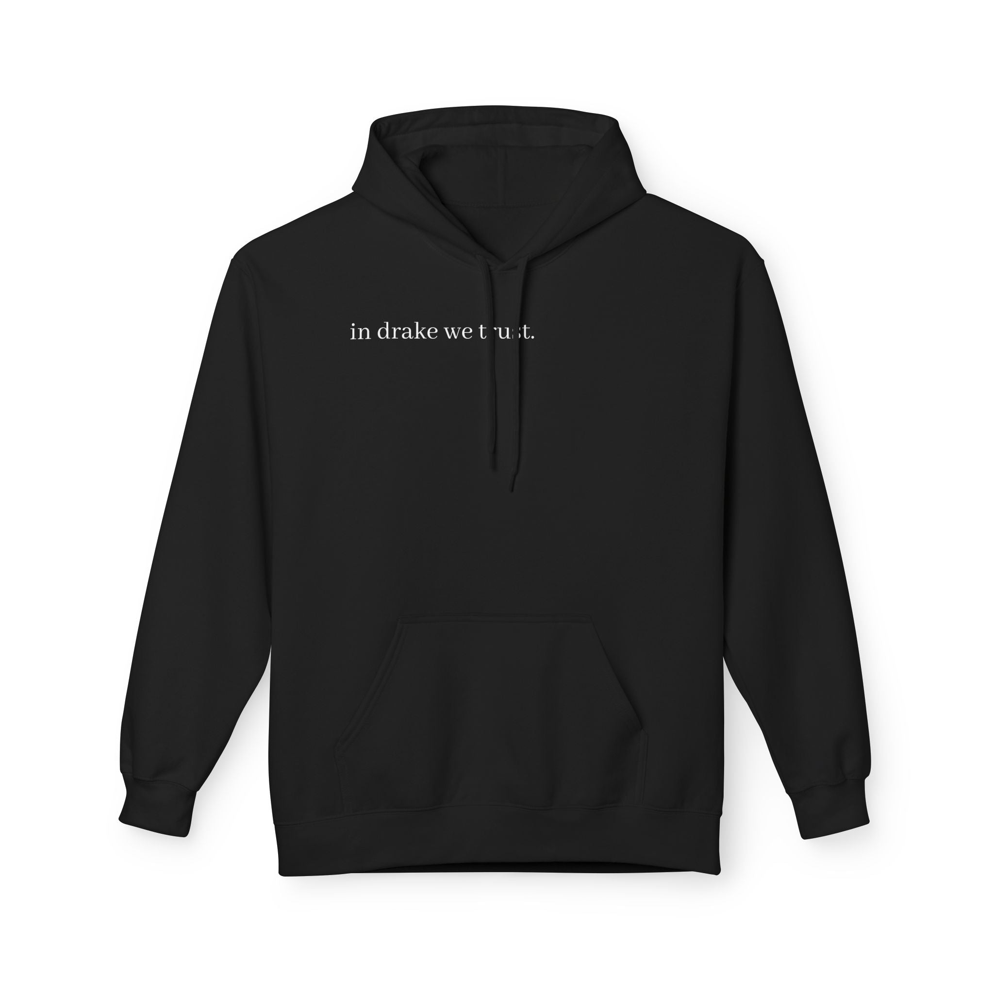 White Hoodie "in drake we trust" with Colorful Portrait Back — Casual Streetwear