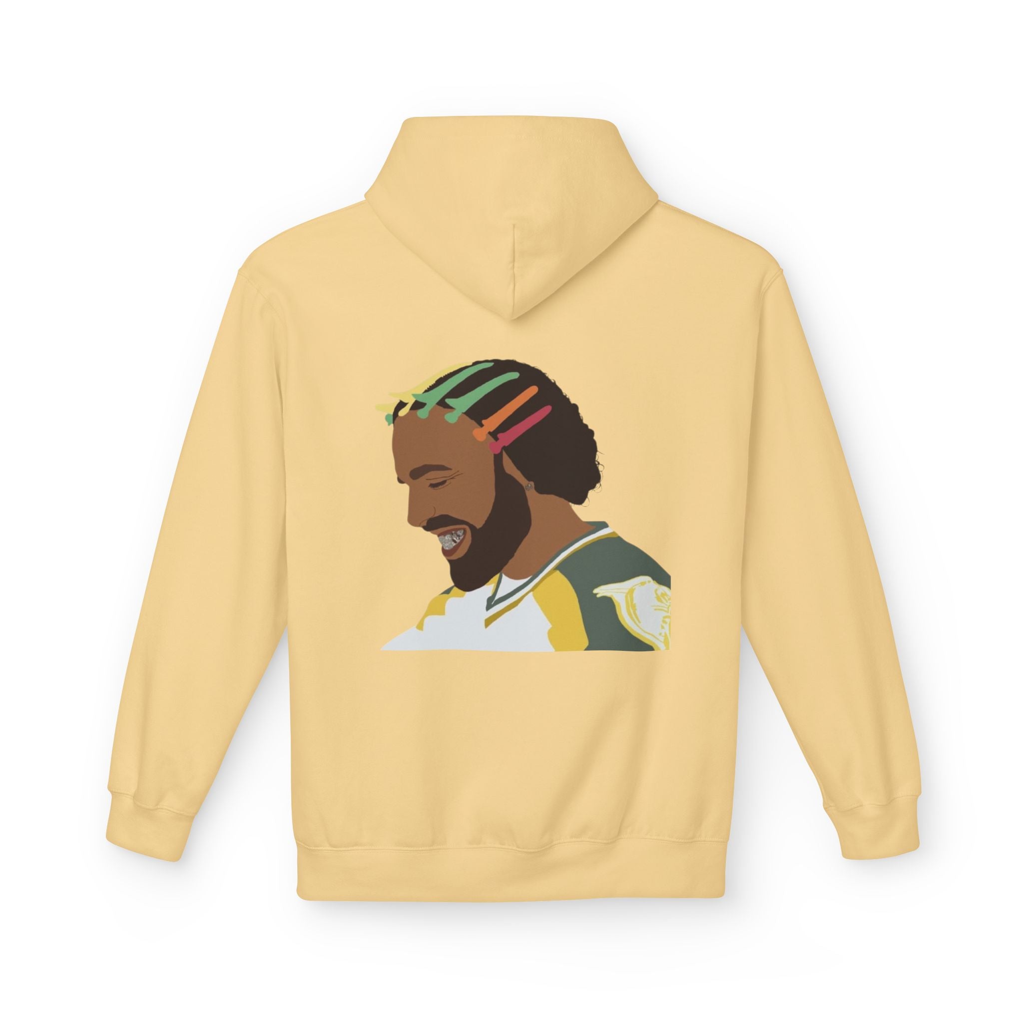 White Hoodie "in drake we trust" with Colorful Portrait Back — Casual Streetwear