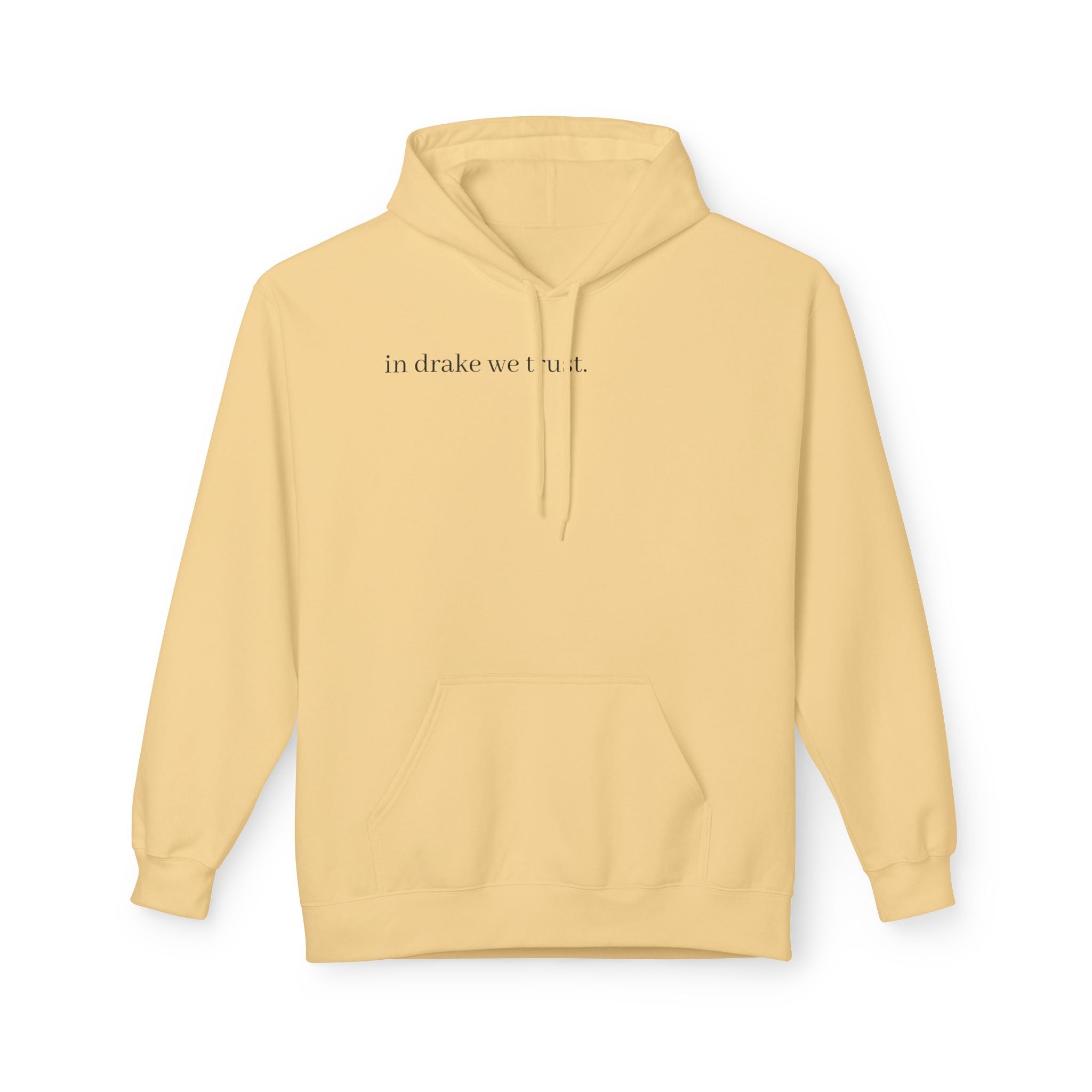 White Hoodie "in drake we trust" with Colorful Portrait Back — Casual Streetwear