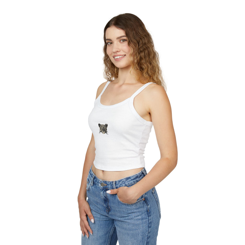 Tank Top with Small Vintage Tiger Face  Cute Minimalist Animal Crop Top