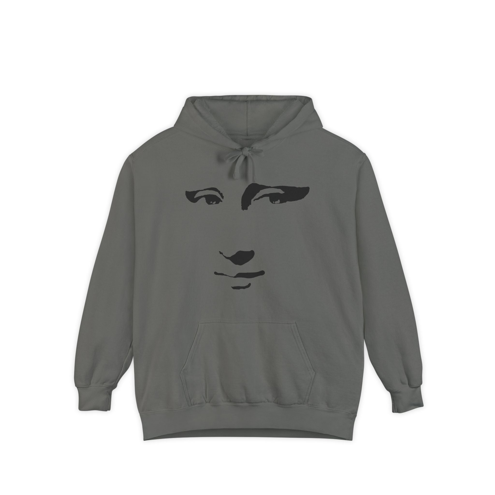 Mona Lisa Face Hoodie — Minimalist Black Art Pullover