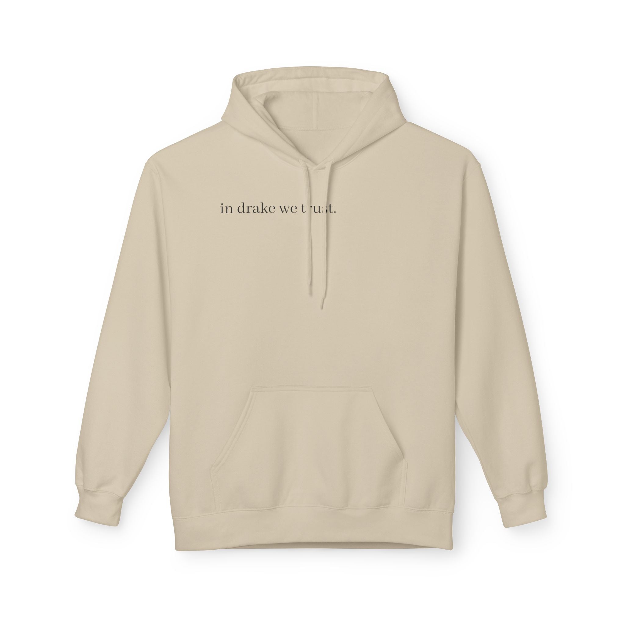 White Hoodie "in drake we trust" with Colorful Portrait Back — Casual Streetwear