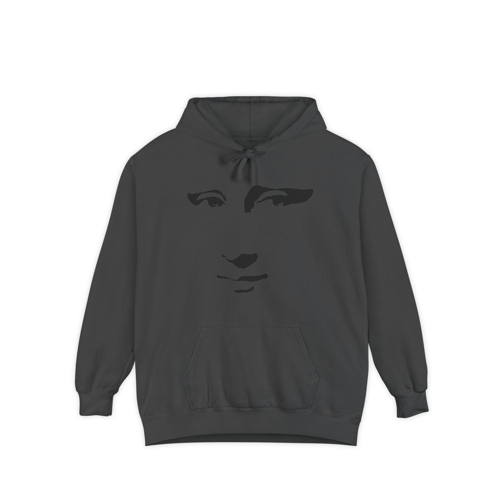 Mona Lisa Face Hoodie — Minimalist Black Art Pullover