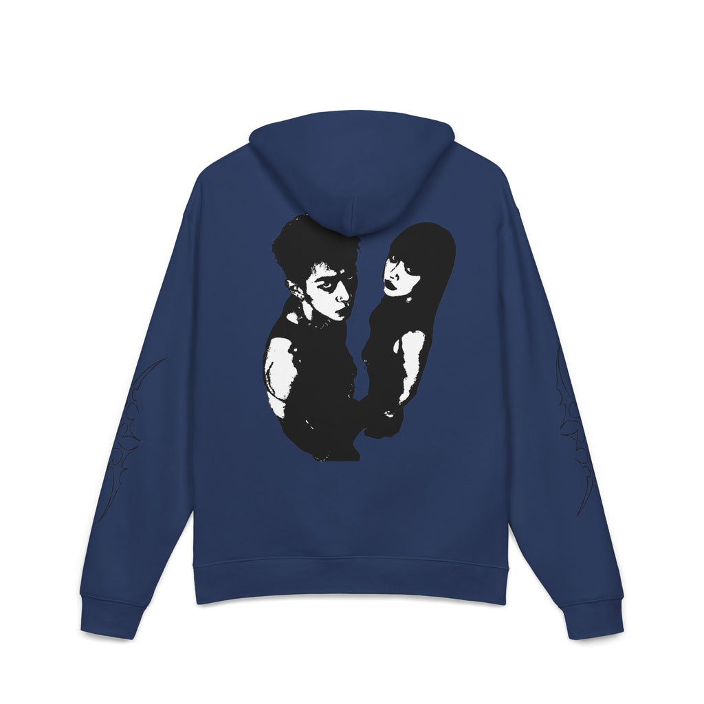 Hoodie — Retro Noir Portrait Graphic Hoodie with Star & Sleeve Line Art