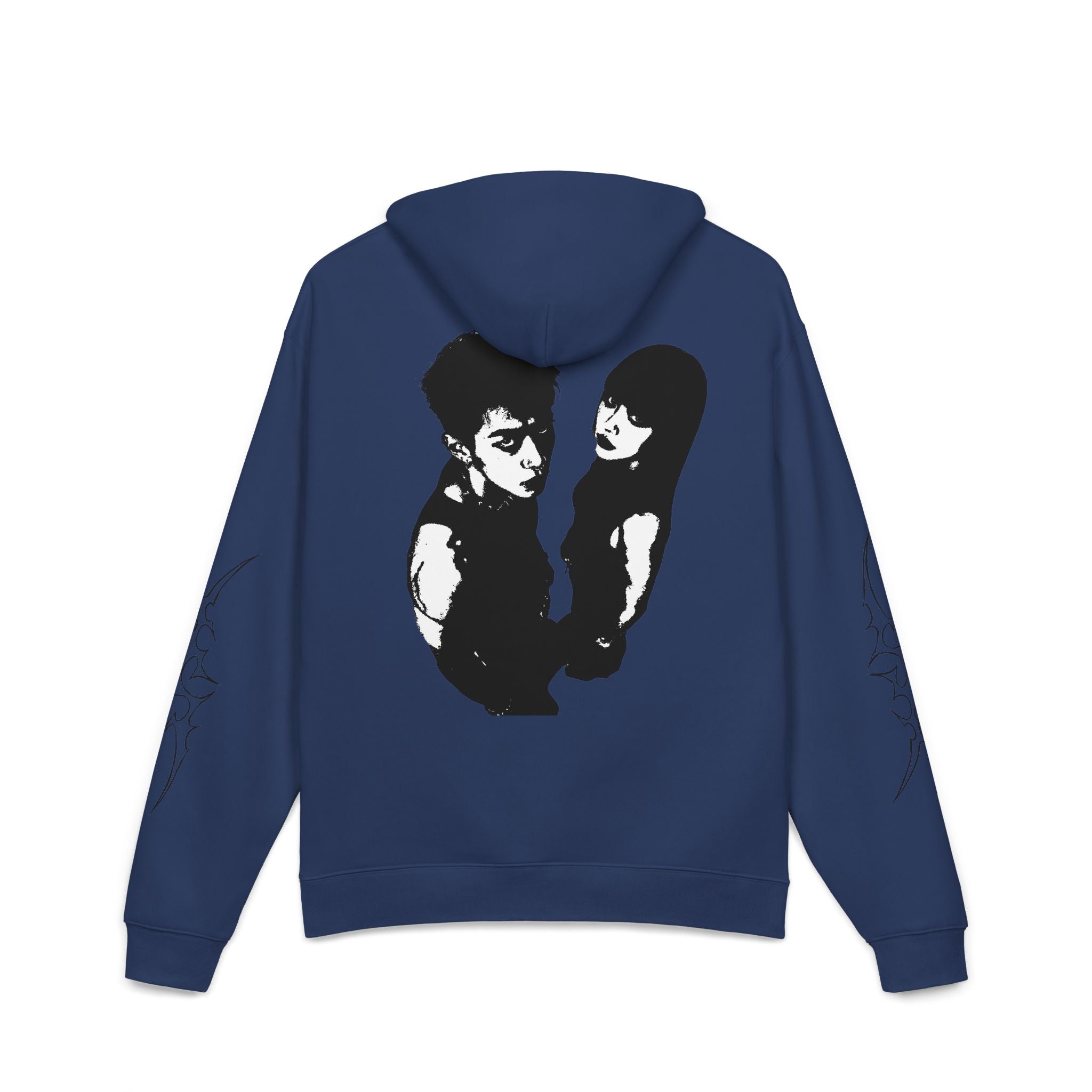 Hoodie — Retro Noir Portrait Graphic Hoodie with Star & Sleeve Line Art