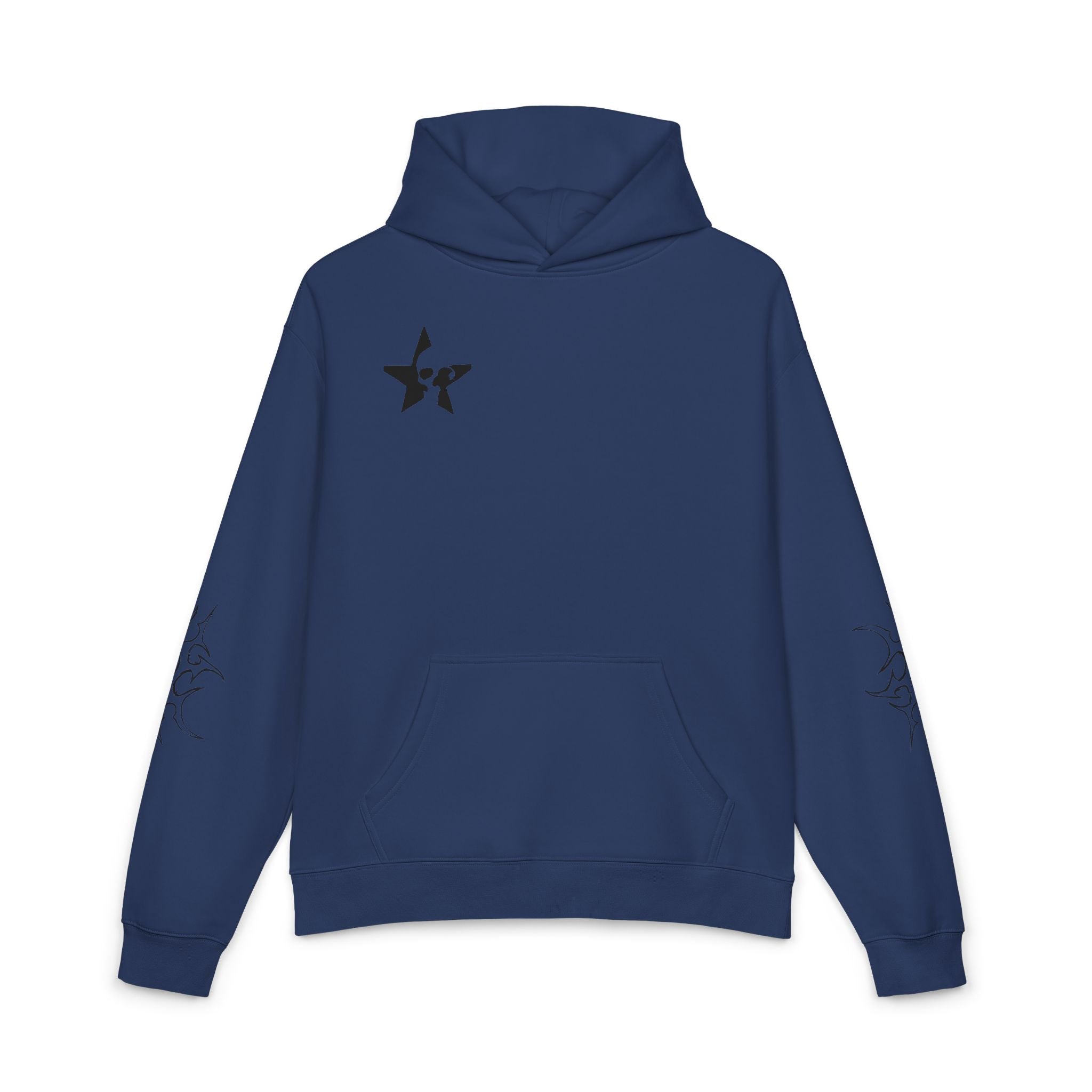 Hoodie — Retro Noir Portrait Graphic Hoodie with Star & Sleeve Line Art