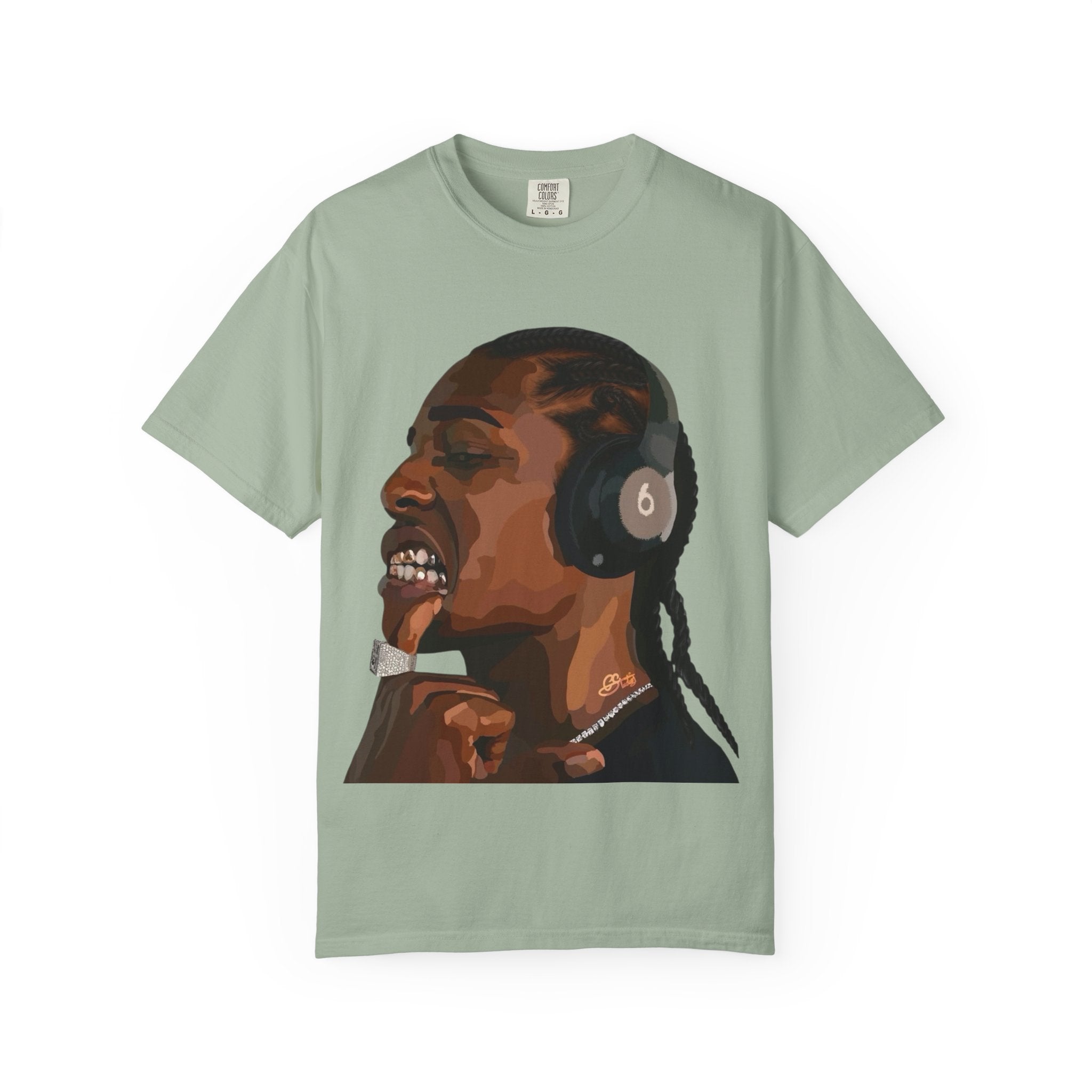 Graphic T-Shirt — Portrait Rapper Headphones Illustration