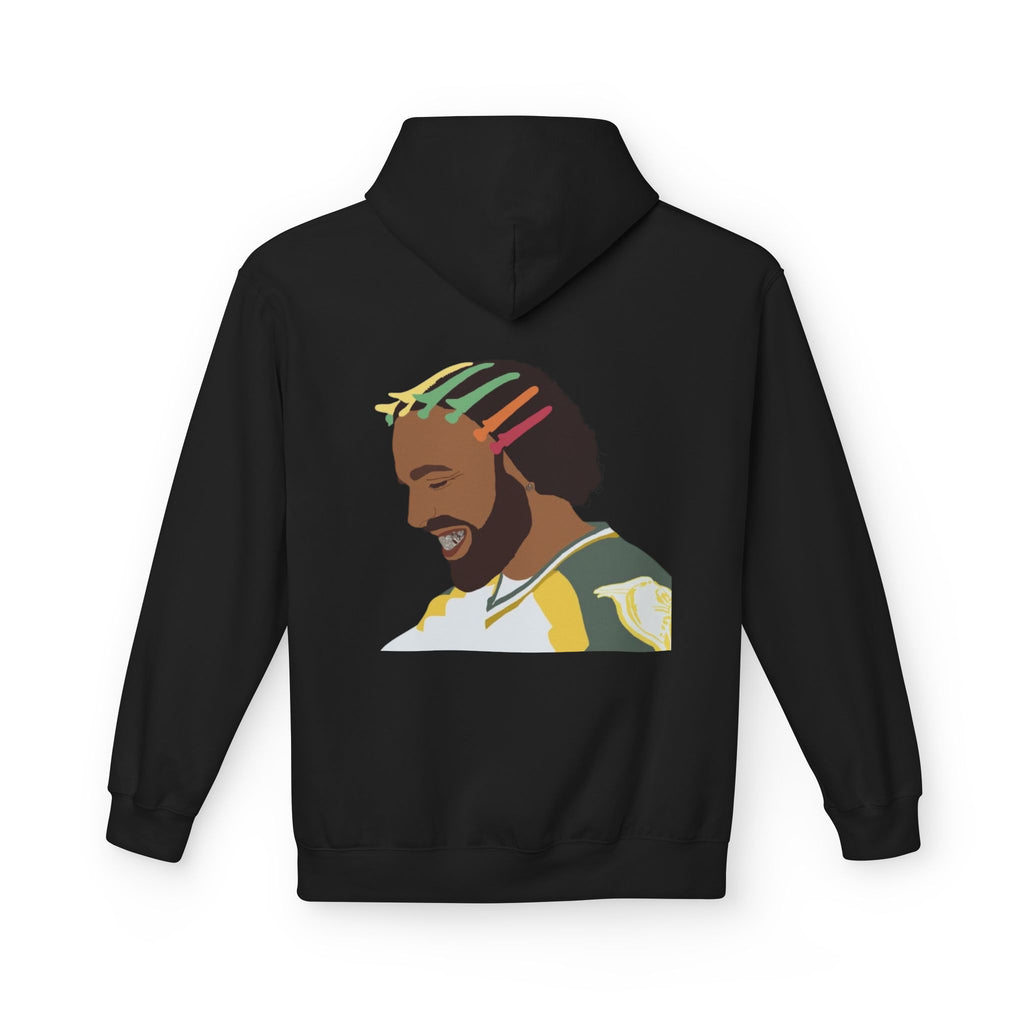 White Hoodie "in drake we trust" with Colorful Portrait Back — Casual Streetwear