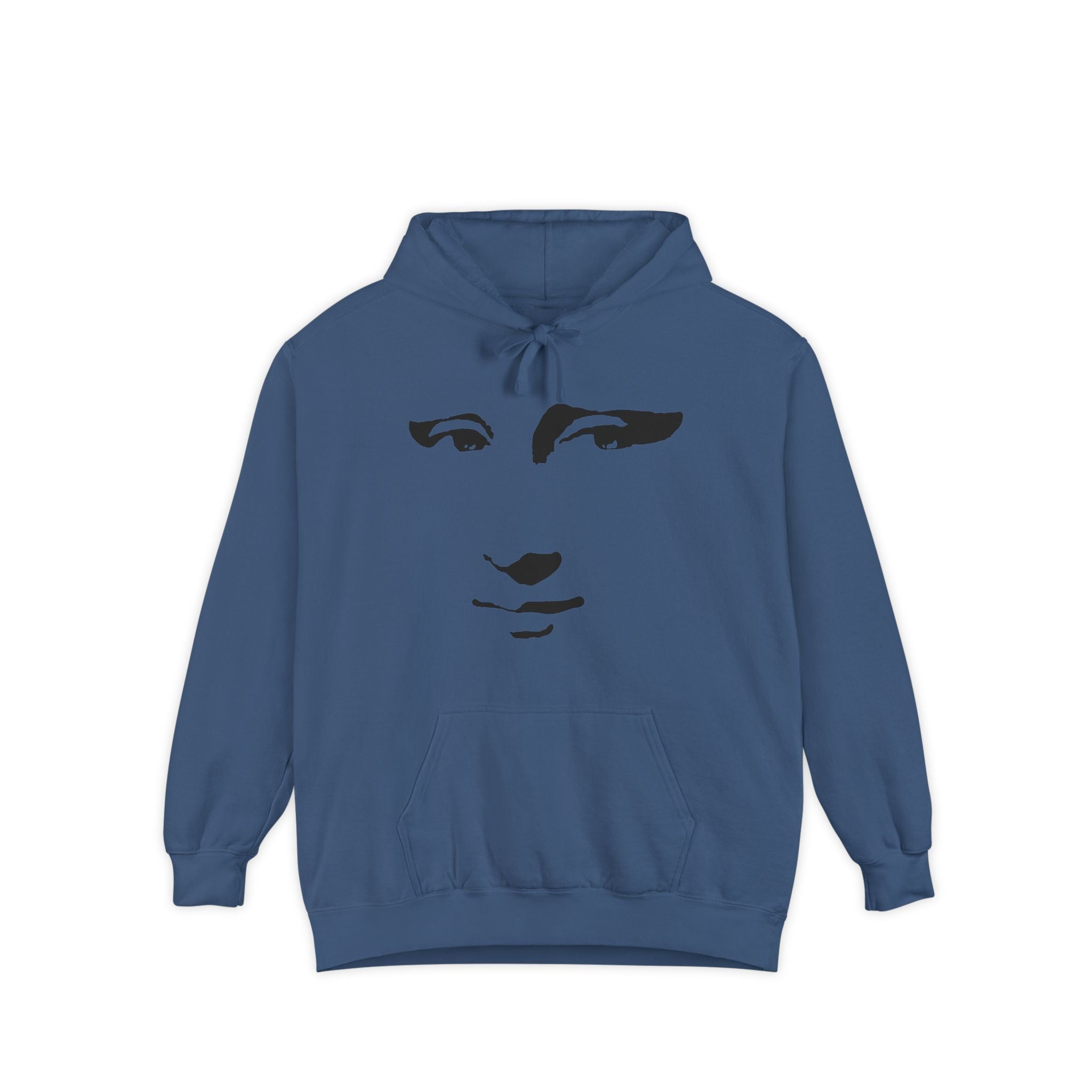 Mona Lisa Face Hoodie — Minimalist Black Art Pullover