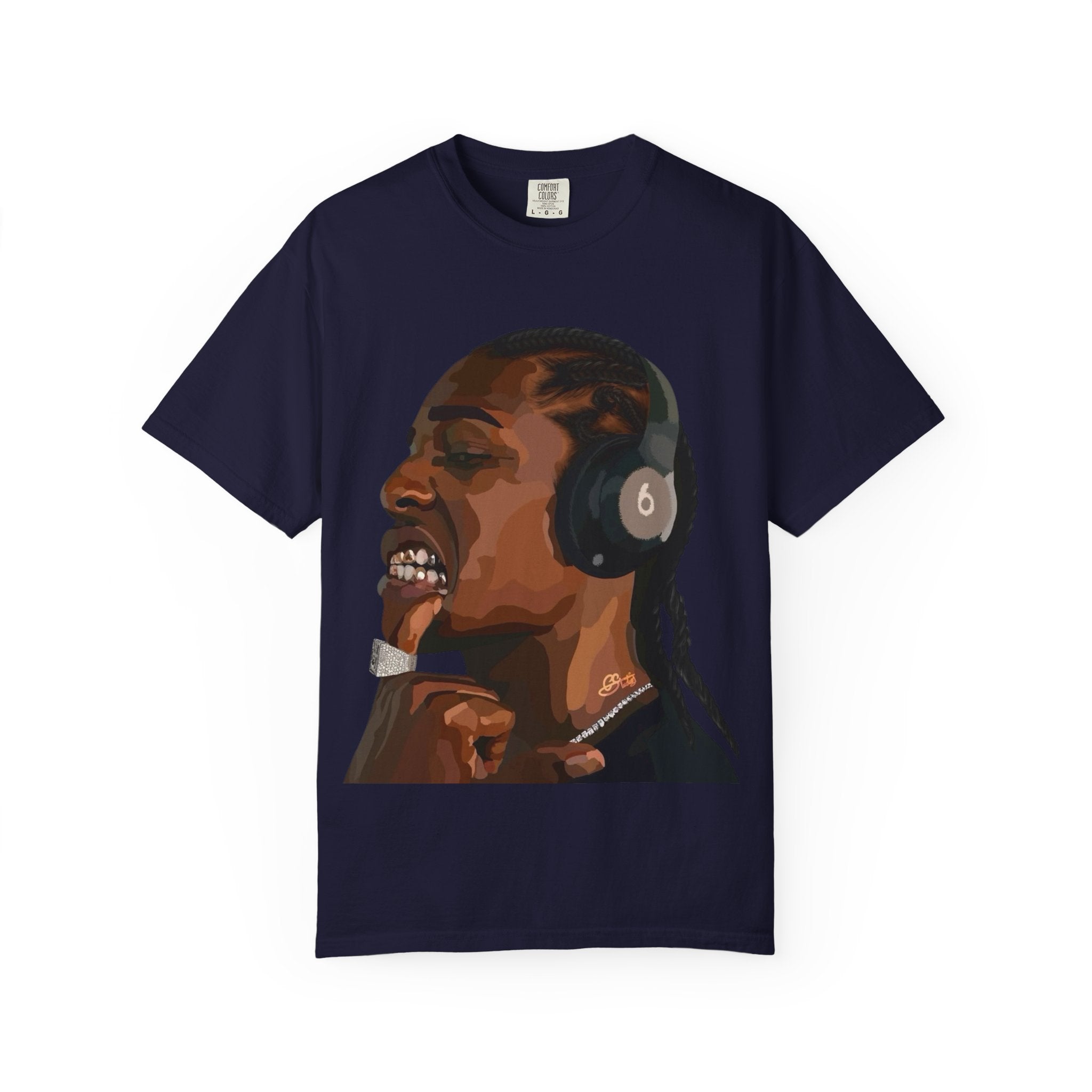 Graphic T-Shirt — Portrait Rapper Headphones Illustration