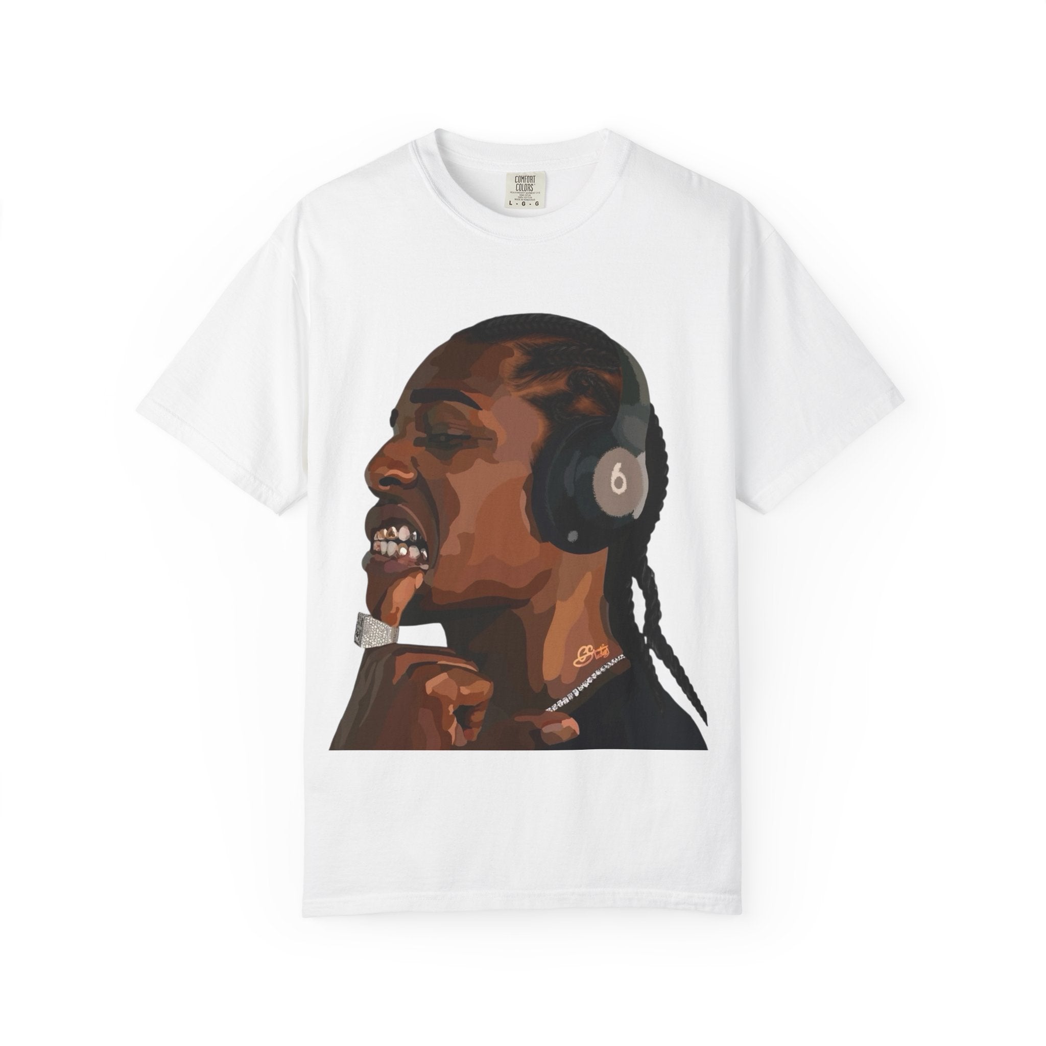 Graphic T-Shirt — Portrait Rapper Headphones Illustration