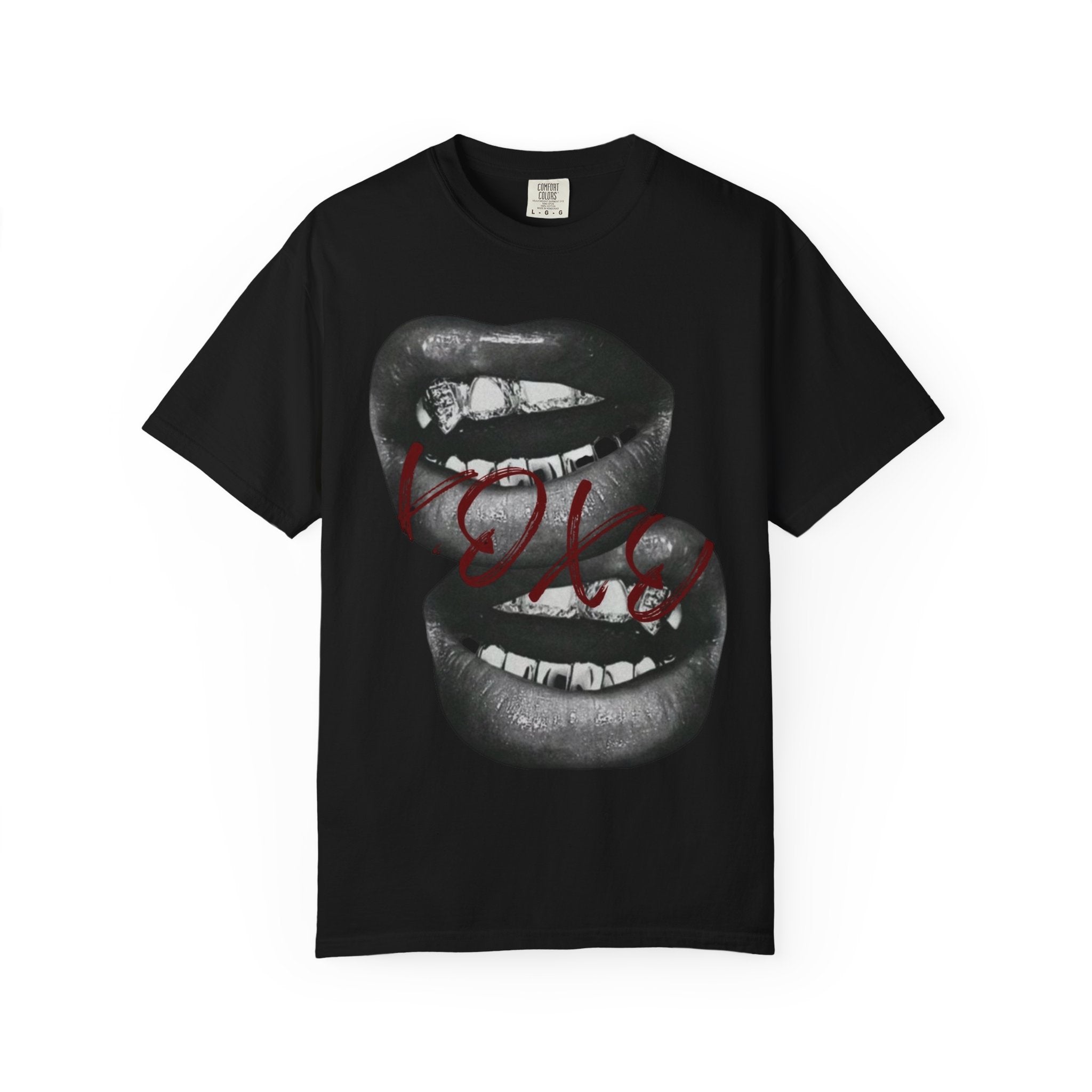 Graphic Lip Print T-Shirt — 'Love' Script Gothic Streetwear