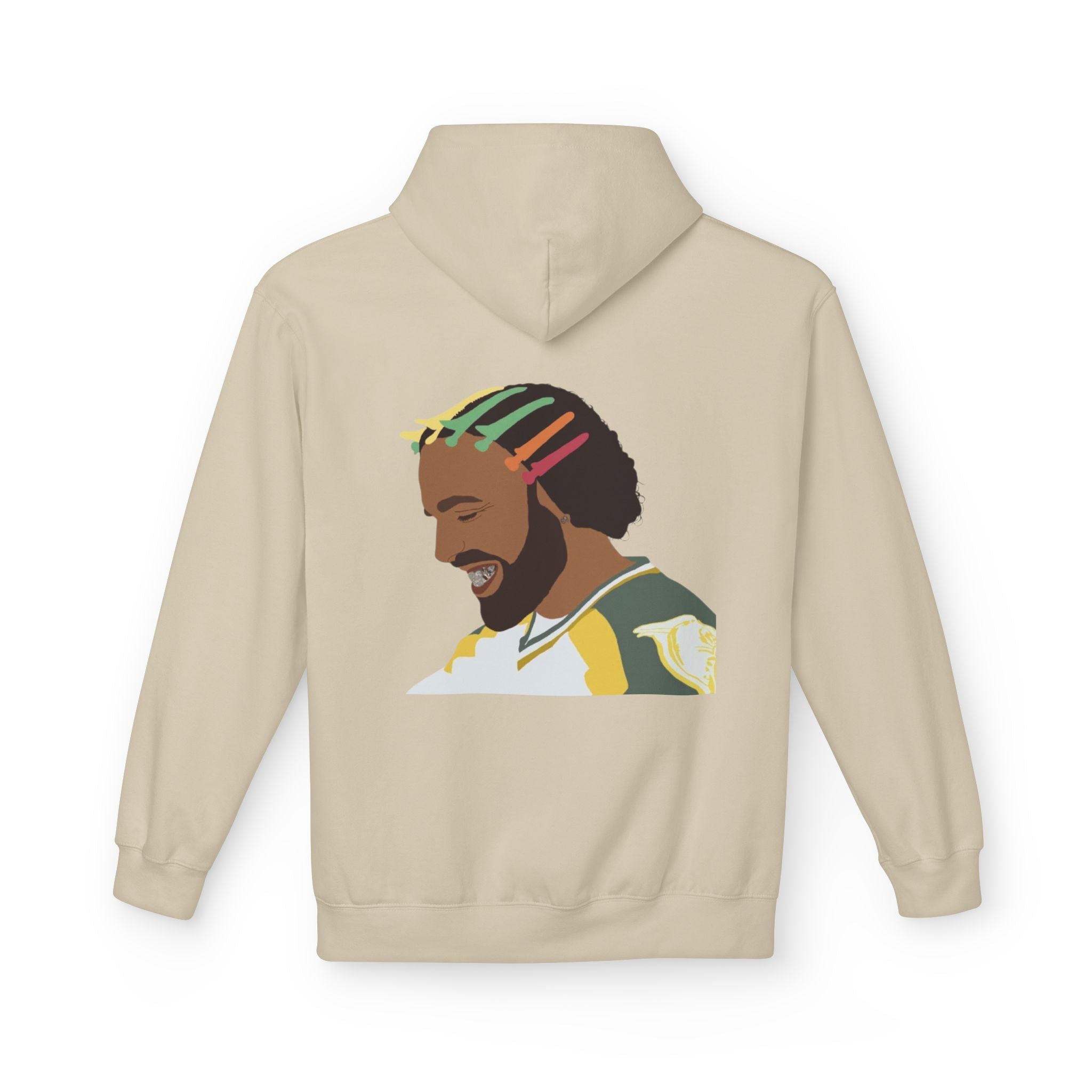 White Hoodie "in drake we trust" with Colorful Portrait Back — Casual Streetwear