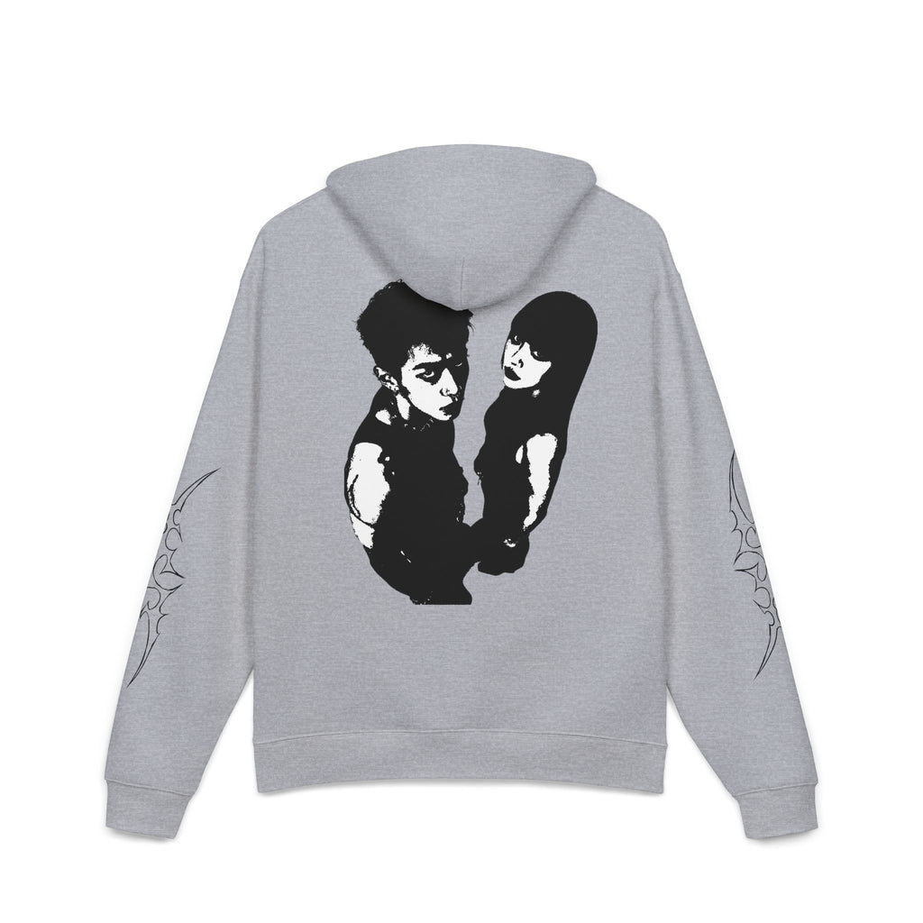 Hoodie — Retro Noir Portrait Graphic Hoodie with Star & Sleeve Line Art