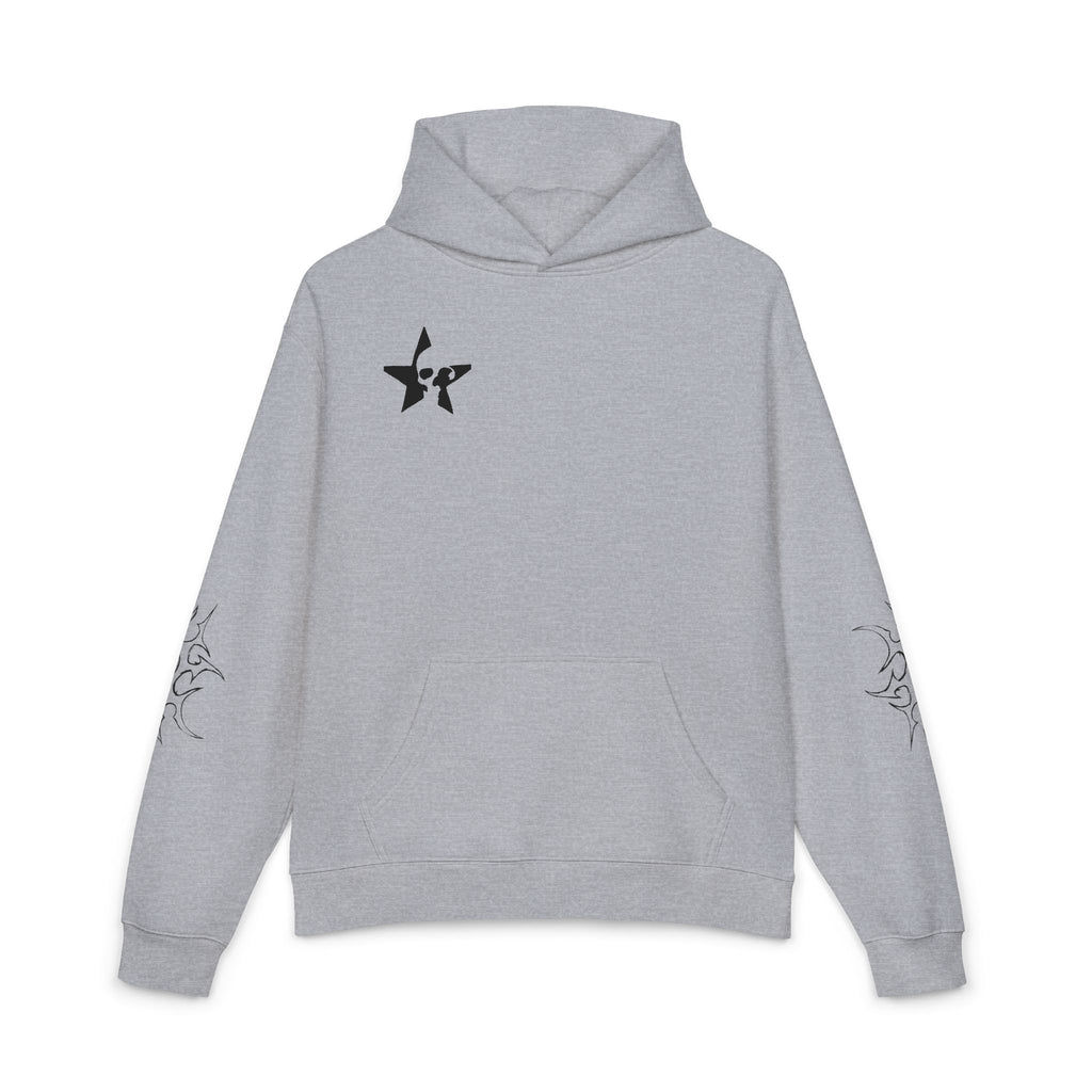 Hoodie — Retro Noir Portrait Graphic Hoodie with Star & Sleeve Line Art