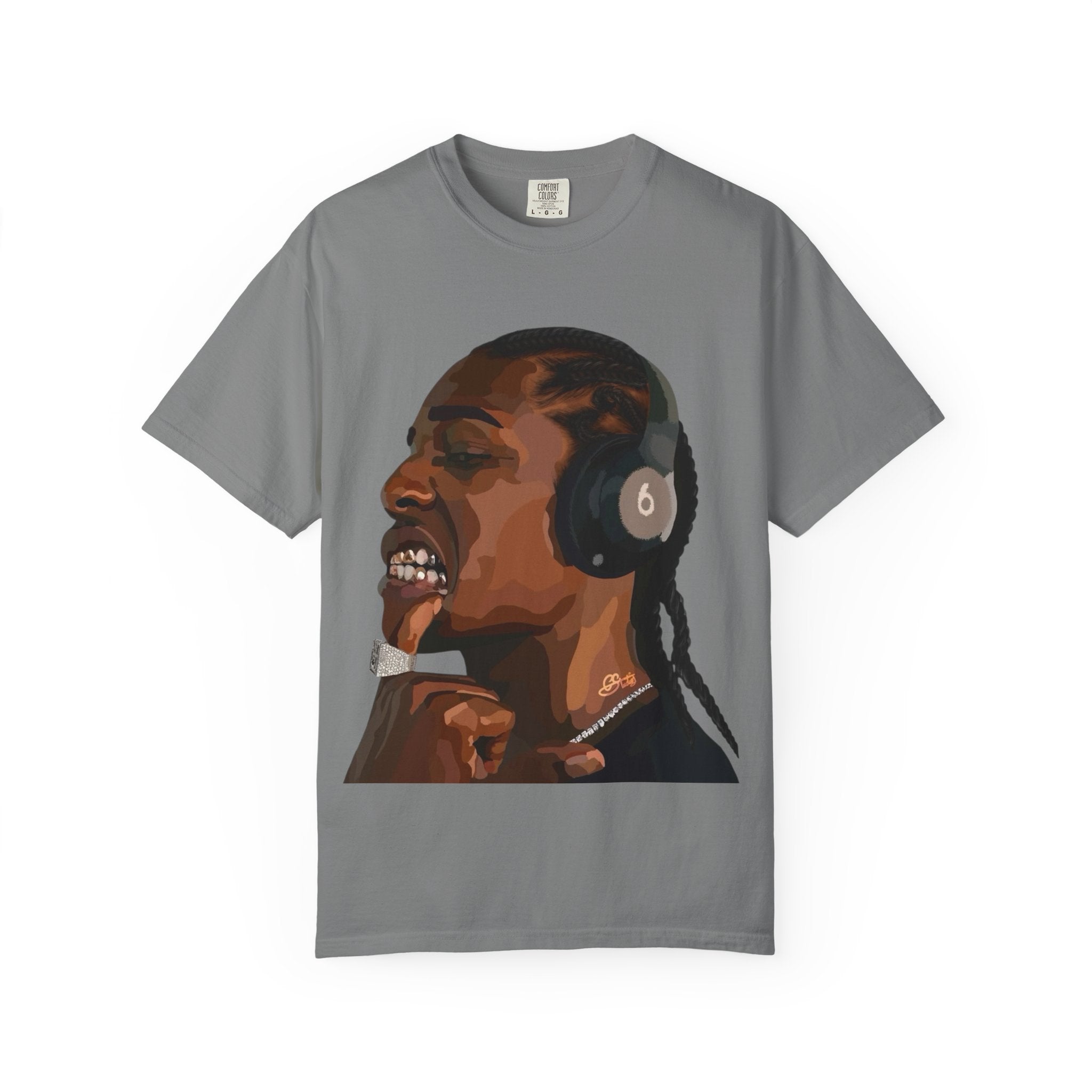 Graphic T-Shirt — Portrait Rapper Headphones Illustration