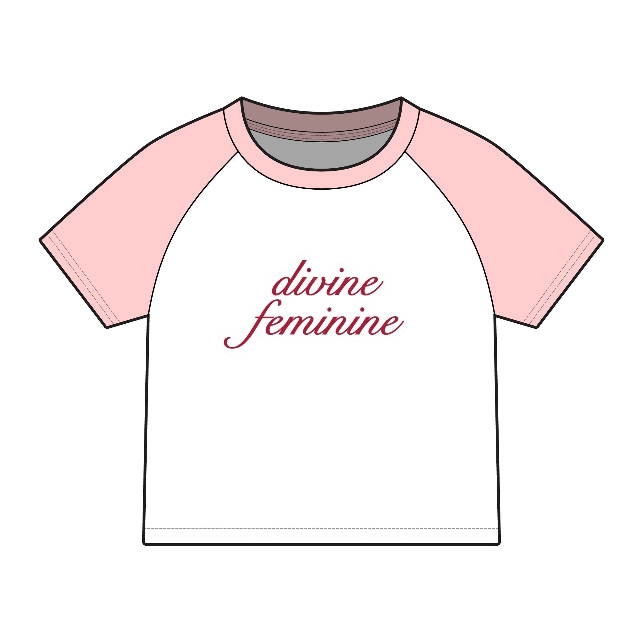 Divine Feminine Raglan Tee — Women's Pink Sleeve Baby Tee