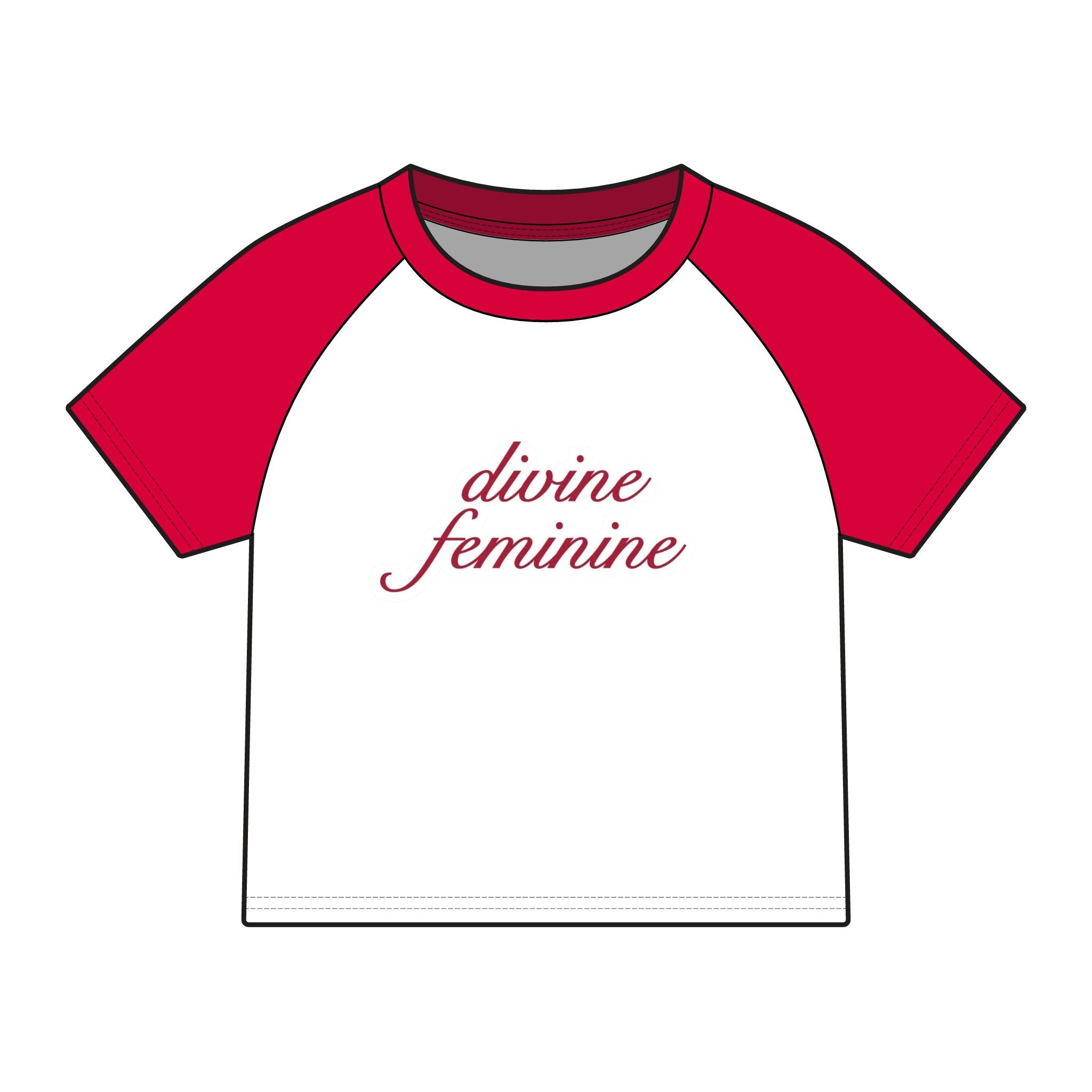 Divine Feminine Raglan Tee — Women's Pink Sleeve Baby Tee